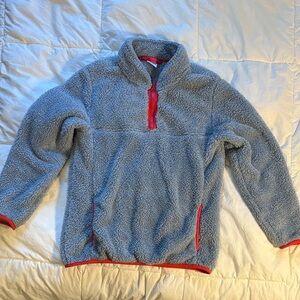 Hanna Andersson Kids Fleece Pullover- Gray with Red Trim